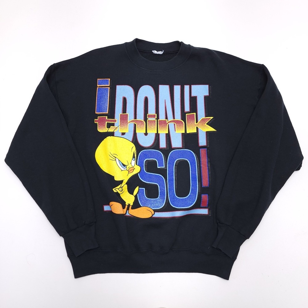 Vintage Looney Tunes Tweety Bird Sweatshirt Crewneck‎ Women's XL Black 90's